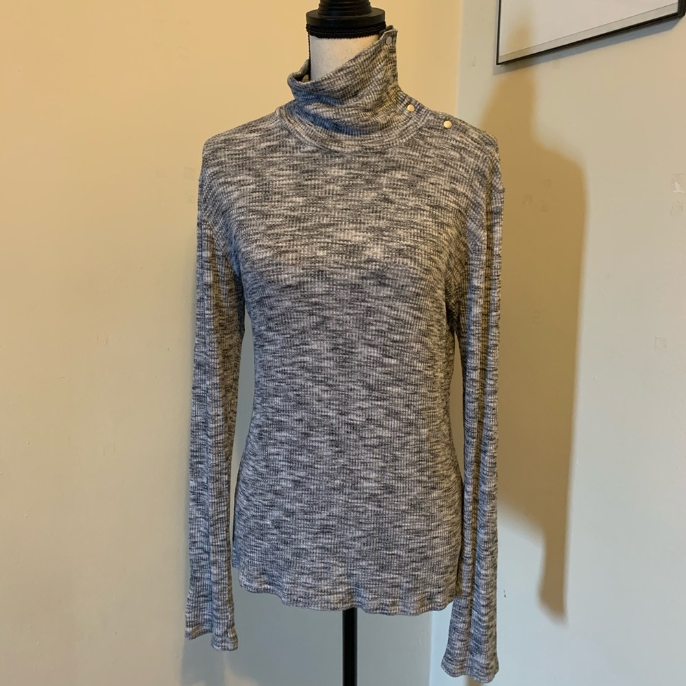 Long-Sleeve Ribbed Sweater Top, Gray, Anthro, M - Picture 4 of 10